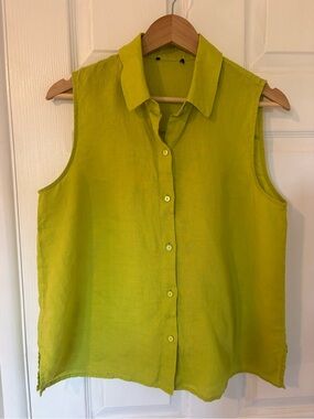Eileen Fisher Organic Handkerchief Linen Sleeveless Shirt Sleeveless Button